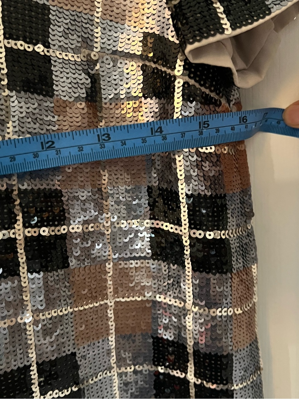 kate spade Sequin Plaid V-Neck Mini Dress in Silver Brown & Black - Picture 8 of 9